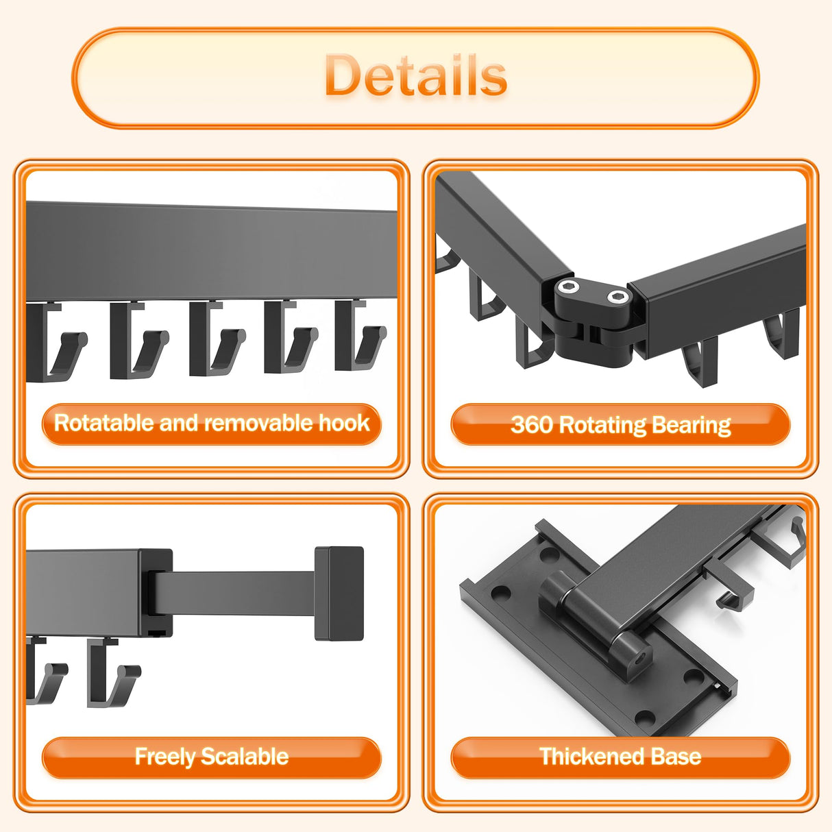 HEILAIYI Clothes Drying Rack for Laundry,Wall Mounted Clothes Hanger Rack,Folding,Retractable,Collapsible(J Shape Hooks) HEILAIYI