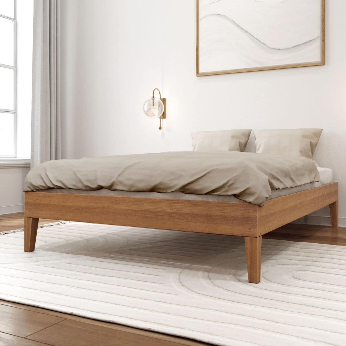 Plank+Beam Solid Wood Platform Bed Frame, Strong Wood Slat Support, No Box Spring Needed, Easy Assembly, Matte Pecan, Full Plank+Beam