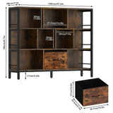 Winkalon Bookshelf, 10 Cube Bookshelf with Canvas Drawer, 3 Tier Wide Bookcase with Adjustable Legs, Metal Bookshelf with Open Stoage for Bedroom, Living Room, Office Winkalon