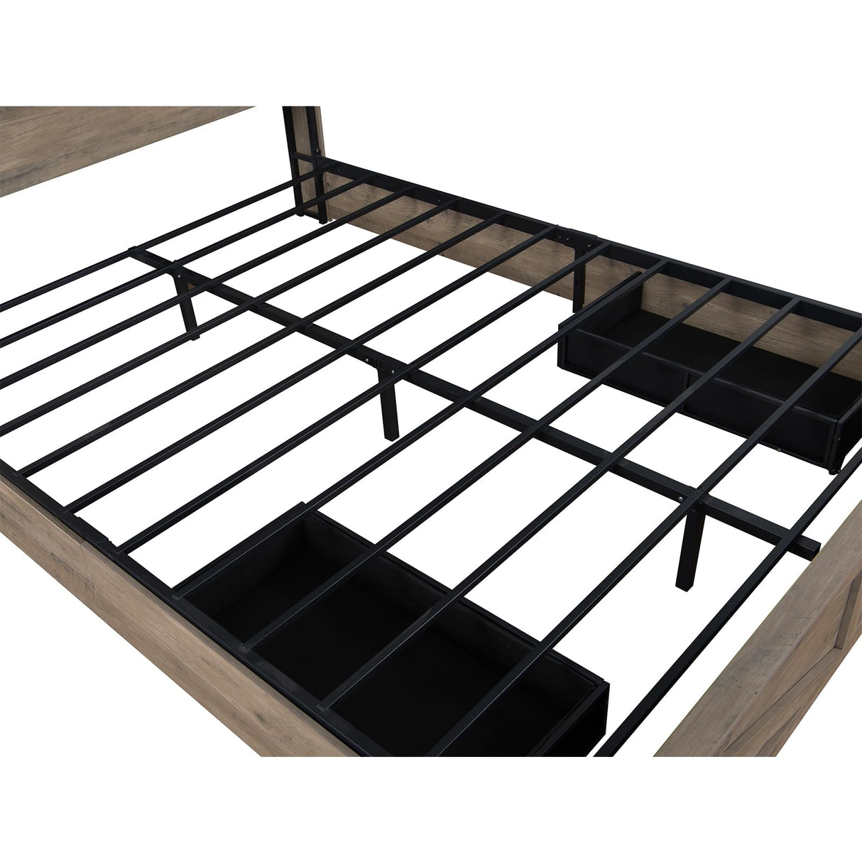 Farmhouse Queen Bed Frame with Storage Drawers & Bookcase Headboard - LED Lights, USB Charging Station, Sliding Barn Door, Wooden Platform Bed No Box Spring Needed Rustic Oak Bedroom Furniture Set SLEERWAY