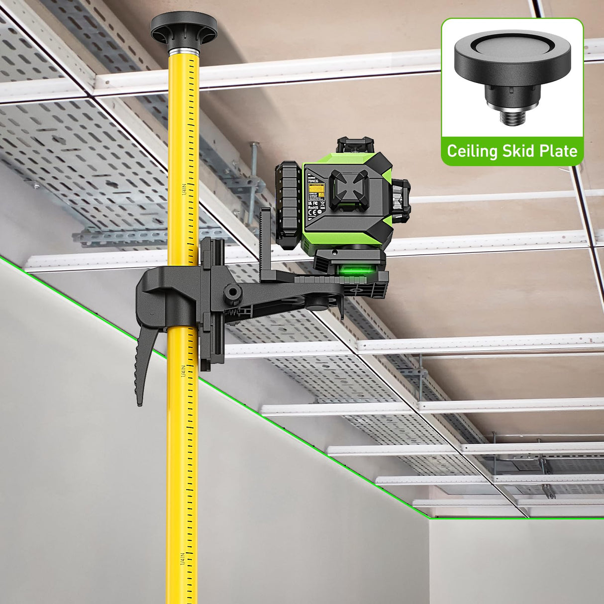 Huepar 12 Ft./3.7M Professional Laser Level Pole with Tripod and 1/4-Inch by 20-Inch Laser Mount for Rotary and Line Lasers, Adjustable Telescoping Laser Pole with 5/8"-11 Threaded Adapter-LP36A Huepar