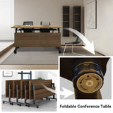 Folding Conference Table,Super Sturdy Large Rectangle Meeting Seminar Table for 12 Person,Mobile Conference Room Tables with Wheels,Modular Long Business Training Tables,Modern Office Seminar Tables VORDERRY