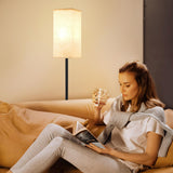 Ambimall Floor Lamps for Living Room & Remote Control, 9W Stepless Dimmable Bulb, Foot Switch, 64'' Tall Standing Lamp, Beige Lampshade(Black) Ambimall