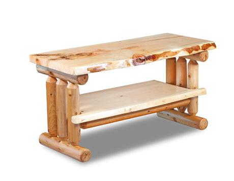 SRL Rustic Log Pine TV Stand Entertainment Center - Rustic TV Stand Perfect for Living Room & Bedroom Storage – Clear Lacquer Finish – Stylish Entertainment Center Southern Rustic Logwerks