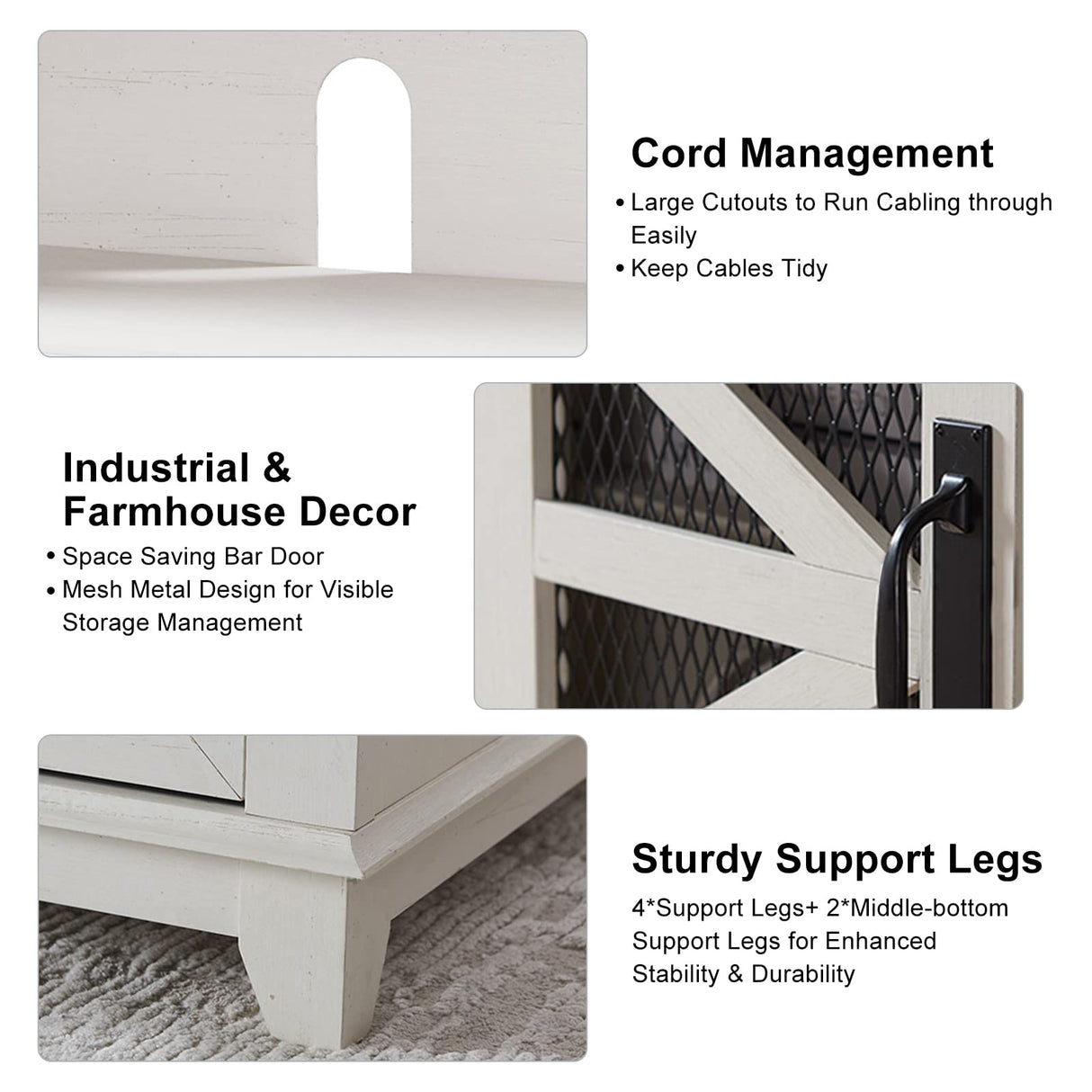 OKD Farmhouse TV Stand for 75 Inch TV, Industrial & Farmhouse Media Entertainment Center w/Sliding Barn Door, Rustic TV Console Cabinet w/Adjustable Shelves for Living Room, Antique White OKD