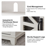 OKD Farmhouse TV Stand for 75 Inch TV, Industrial & Farmhouse Media Entertainment Center w/Sliding Barn Door, Rustic TV Console Cabinet w/Adjustable Shelves for Living Room, Antique White OKD