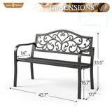Sophia & William Outdoor Bench, Metal Garden Bench, Cast Iron Park Benches for Outside with Floral Design Backrest, Black Sophia & William