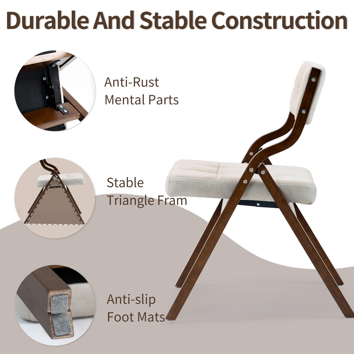 HOMEFUN Folding Chairs with Cushion, Wooden Padded Folding Chairs 2 Pack, Portable and Assembled Folding Dining Chair for Guests Kitchen Office Wedding and Party, Camel HOMEFUN