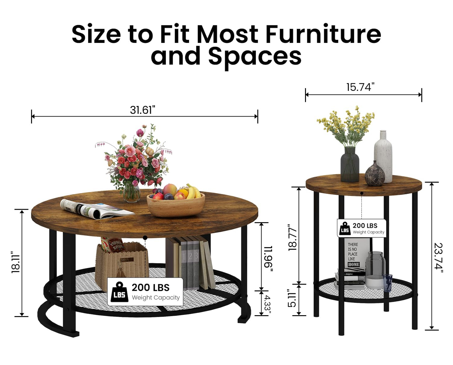 Recaceik Coffee Table Set, Coffee Table & Two End Side Table, Modern 3-Piece Living Room Table Set for Office, Living Room, Apartment, Small Space, Easy Assembly Furniture, Rustic Brown - WoodArtSupply