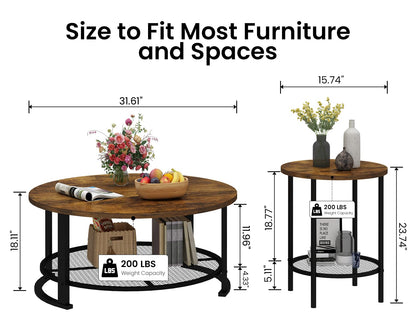 Recaceik Coffee Table Set, Coffee Table & Two End Side Table, Modern 3-Piece Living Room Table Set for Office, Living Room, Apartment, Small Space, Easy Assembly Furniture, Rustic Brown - WoodArtSupply