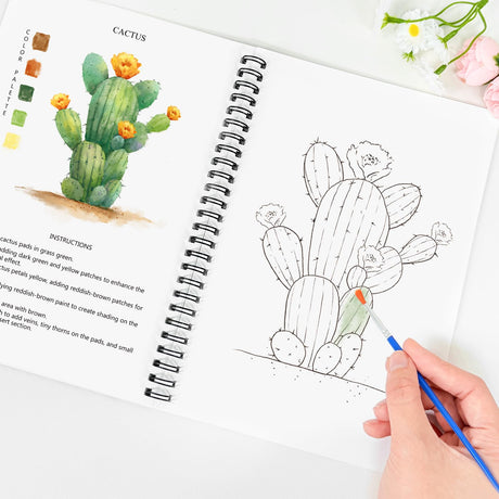 Watercolor Workbooks, 16 Colors Water Color Books Paint Set for Adults, Watercolor Coloring Book for Beginners, Water Color Workbook, 15 Beautiful Paintings for Beginners (Plants) Terself