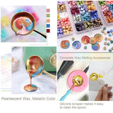 kimystam Electric Wax Seal Heater and Stamp Kit, 10 pcs Seal Heads, 24 Colors and 600 Pcs Beads, 10 envelopes, 12 Color Glitter, Smokeless Warmer, 2 pcs Metallic Pen (SimpleBox) kimystam