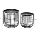 HOMCOM Nesting Coffee Tables, Round Coffee Table Set of 2 with Steel Wired Basket Body and Removable Top, Stacking End Tables Blanket Storage for Living Room, Black HOMCOM