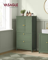 VASAGLE Bathroom Floor Storage Cabinet, Bathroom Storage Unit, Freestanding Cabinet with 2 Drawers and 2 Doors, Adjustable Shelf, 11.8 x 23.6 x 43.3 Inches, Forest Green UBBC551C01 VASAGLE