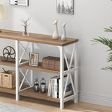 IBF Farmhouse Entryway Table, Wood TV Console Table, Rustic Metal Sofa Table, Industrial Hallway Tables with Storage Shelves, Modern Foyer Tables for Front Entry Way, White and Rustic Oak, 47 Inch IBF
