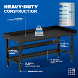 Borroughs 72" Adjustable Workbench, Steel Heavy-Duty Workstation with Bottom Shelf & Edge Guards, 2000 LB Capacity Worktable for Workshop, Garage, School, Office, Home, 72" W x 28" D Borroughs