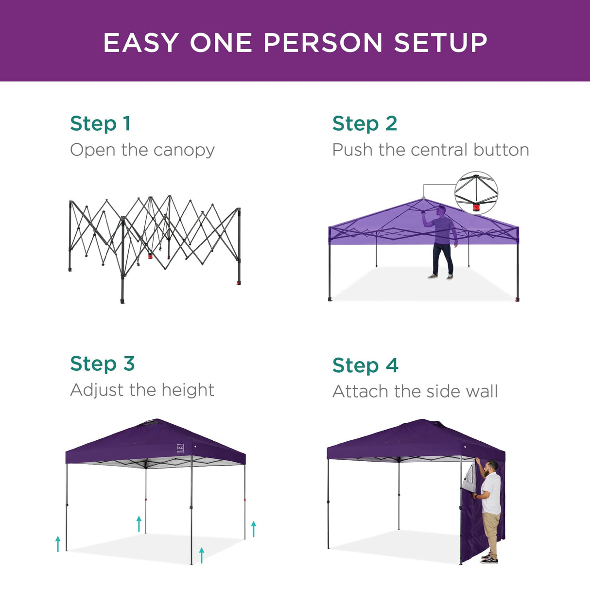 Best Choice Products 10x10ft Easy Pop Up Canopy w/Side Wall, 10 Pockets, Portable Carrying Case, 1-Button Setup, 4 Weight Bags - Amethyst Purple Best Choice Products