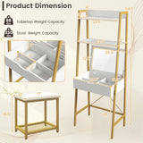 GOFLAME Vanity Table Set with Flip Top Mirror, Ladder Vanity Desk and Cushioned Stool Set with Shelves and Hidden Storage Compartments, Makeup Dressing Table Set for Bedroom, Small Spaces, White+Gold GOFLAME