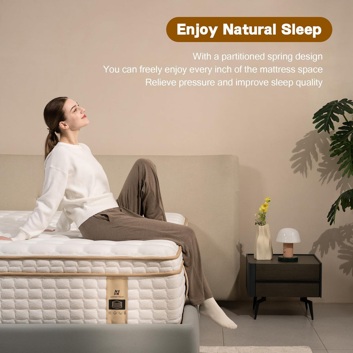 AN Adamant Noyau 12 Inch King Size Mattress in a Box, Memory Foam Hybrid Mattress for Motion Isolation, Pocket Spring and Soft Foam, Pressure Relief, Medium Firm Support AN Adamant Noyau