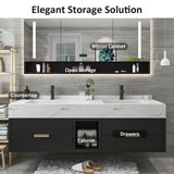 TIZAZO Bathroom Vanity with Double Sink - 72IN Bathroom Sink Vanity with One - Button Defogging & Human Body Sensor Light | 4 Drawers, Black TIZAZO