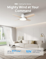 Dreo Ceiling Fans with Lights, 12 Speeds & 3 Fan Modes, Quiet DC Motor, Low Profile Easy to Install, Flush Mount Smart Ceiling Fan with Dimmable LED, 12H Timer for Bedroom, Remote, White, 44'' Dreo