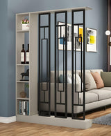 Kavie Wall Room Divider Bookshelf, Modern Wood Bookcase with Translucent Screens Storage Cabinet for Stylish Home Office Decor Display (Khaki+Black,39.5" L x 9.5" W x 79.5" H) Kavie