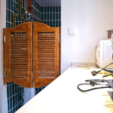 Cafe Doors Swinging Doors,Retro Louvered Café Interior Saloon Swing Solid Wood Door,Wooden Double Door Partition Door Bar Kitchen Auto Close Fence Half Waist Door,Custom (W 32 x H 36in) FENGSHOUU