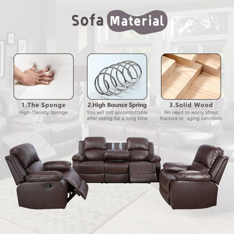 Caberryne 2 Pieces Leather Recliner Sofa Sets，Recliner Sofa and Loveseat Light Brown for Living Room Furniture Set,Wall Hugger Recliners for House/Office/Rv(Recliner Loveseat&Couch 2 Piece) Caberryne