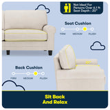 Serta Copenhagen 78" Rolled Arm Sofa, Easy Care Polyester, Soft Pillow Back, Pocket Coil Seat Cushions, Removable Covers, Loveseat or Couch for Small Spaces, Living Rooms or Bedrooms, Cream White Serta