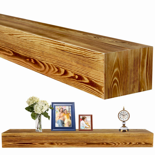 60 Inch Fireplace Mantel, Farmhouse Floating Fireplace Mantle, Wall Mounted Solid Rustic Wood Shelf, with Groove for Better Fireplace Decor and Frame Display (60" W x 8" D x 6" H)