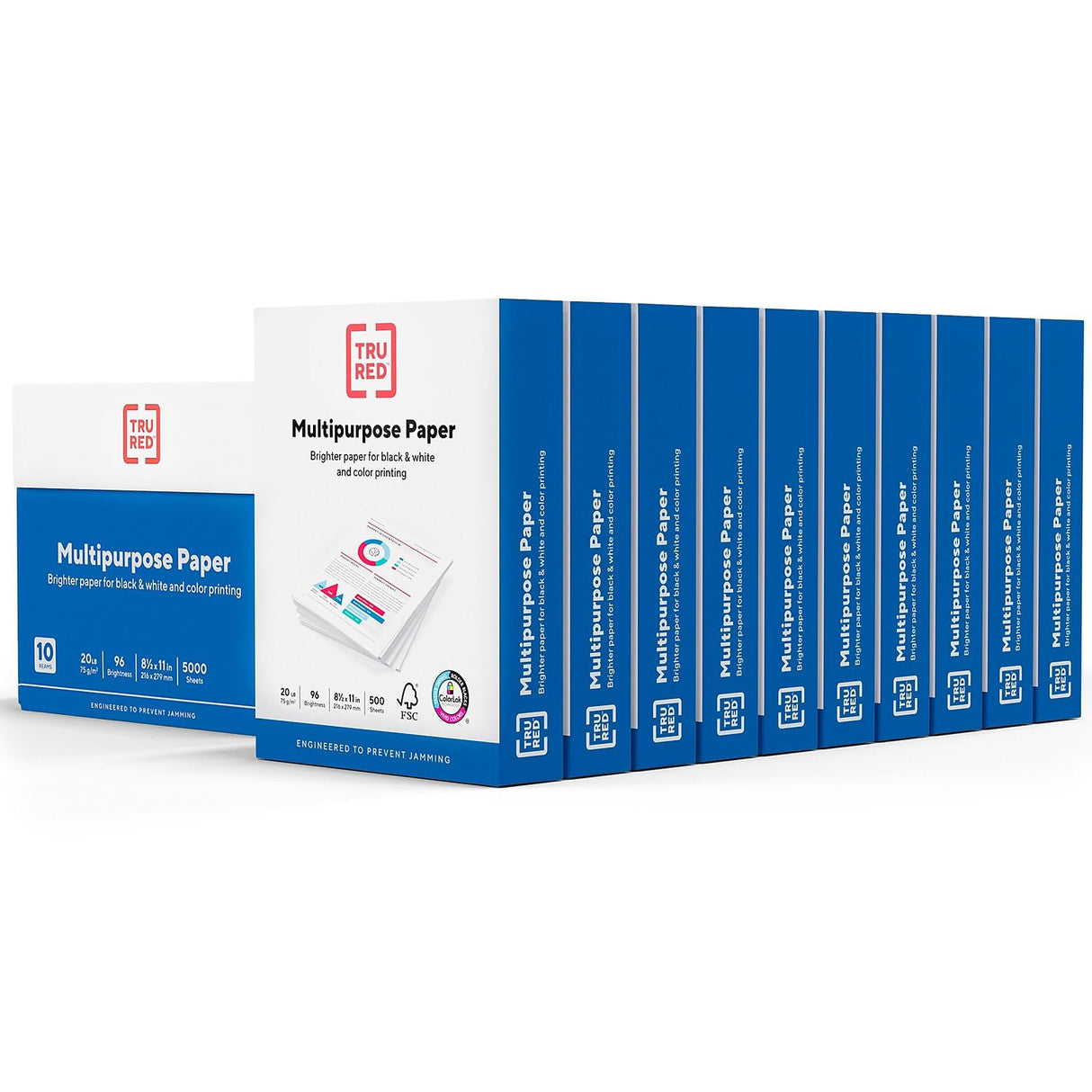 TRU RED Printer Paper, 8.5" x 11" -inch, 20 lbs., 96 Brightness Rating. Matte White Paper Finish (500 Sheets/Ream, 10 Reams/Carton) STAPLES