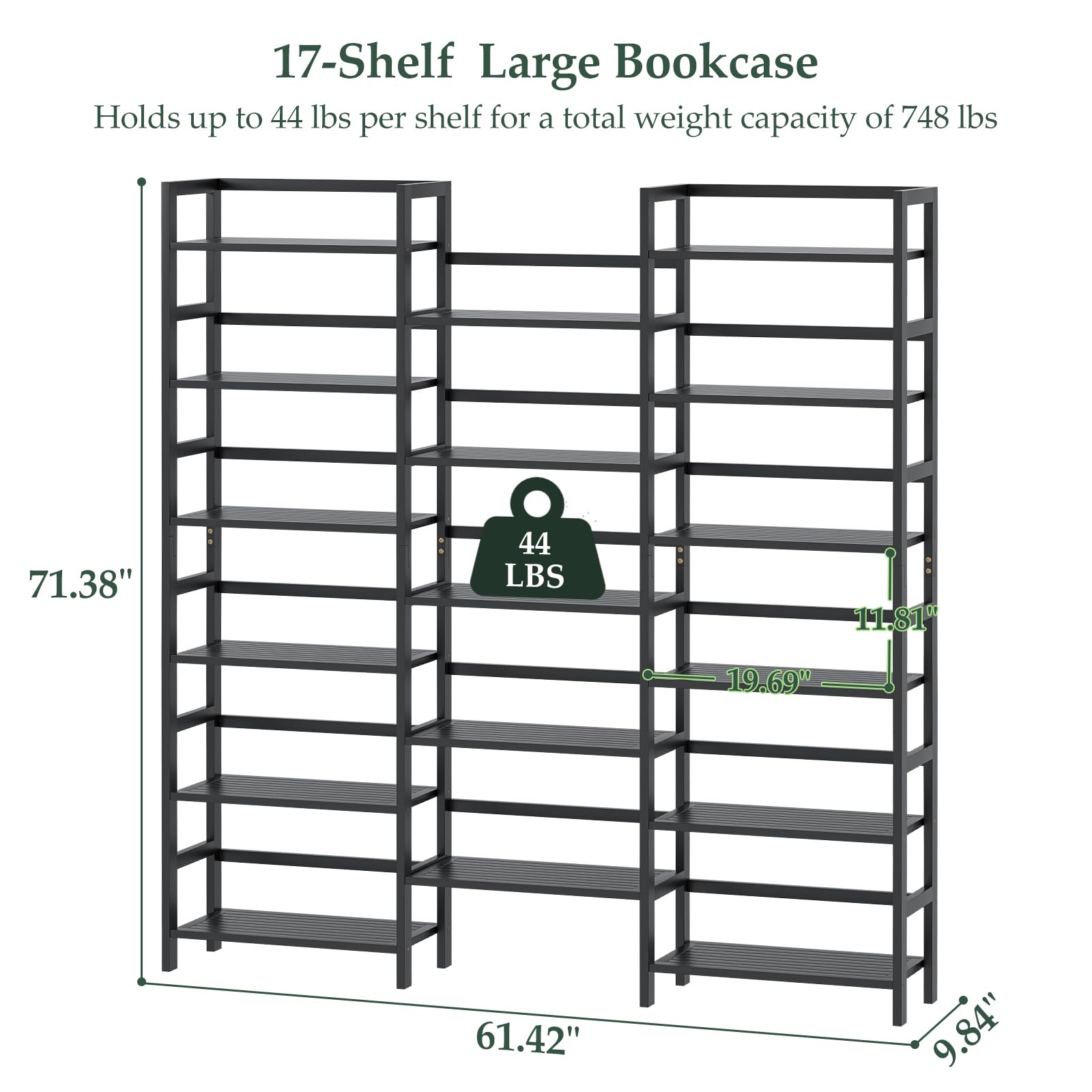 Homykic 6-Tier Triple Wide Bamboo Bookshelf - 17 Open Display Shelves, 6ft Tall Freestanding Storage for Home Office, Bedroom, Living Room - WoodArtSupply