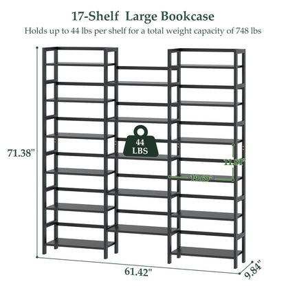 Homykic 6-Tier Triple Wide Bamboo Bookshelf - 17 Open Display Shelves, 6ft Tall Freestanding Storage for Home Office, Bedroom, Living Room - WoodArtSupply