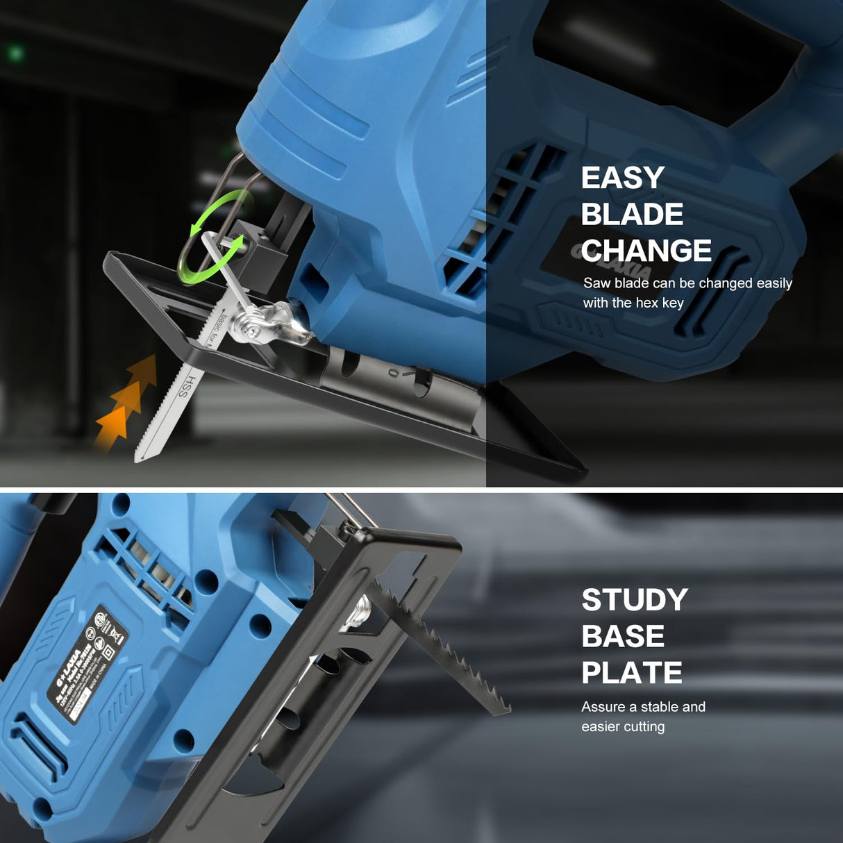 G LAXIA Jigsaw, 3.5 Amp Corded Jig Saw with 3pcs Cutting Blades, ±45° Bevel Cutting, 3000 SPM with Lock-on Button, Corded G LAXIA