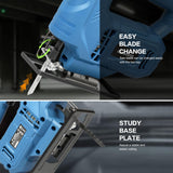 G LAXIA Jigsaw, 3.5 Amp Corded Jig Saw with 3pcs Cutting Blades, ±45° Bevel Cutting, 3000 SPM with Lock-on Button, Corded G LAXIA