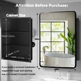 Movo 24 Inch x 30 Inch Black Metal Framed Bathroom Mirror Medicine Cabinet Rectangle Tilting Beveled Vanity Mirrors Recess or Surface Mount Installation Movo