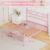 Merronix Full Size Bed Frame with Headboard, Elegant Metal Bed Frame Full for Girls, Modern Kids Full Bed Frame No Box Spring Needed, 11.2 Inches Height Clearance - Pink Merronix