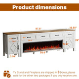 BVIUNTWO Farmhouse TV Stand with Fireplace for TVs Up to 100 Inch,Entertainment Center with 60" Electric Fireplace,98" TV Console with Storage Cabinet Drawers for Living Room(Off White) BVIUNTWO