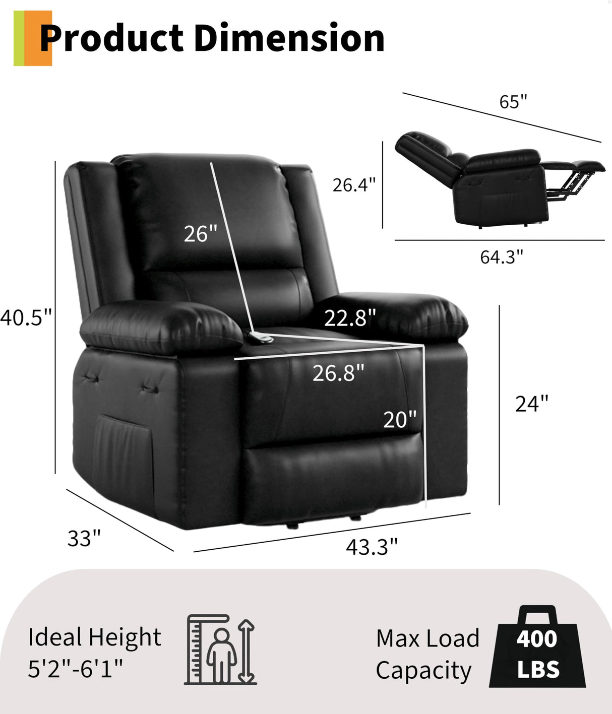 Garvee Oversized Power Lift Recliner Chair - Heat and Massage, PU Leather Electric Lift Recliner for Elderly & Mobility Impaired, Adjustable Back and Legs, Heavy Duty Lift Chair for Seniors Garvee