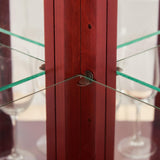 QSOSTNS Lighted Corner Display Curio Cabinet, Curved Wood Corner Cabinet with Tempered Glass Doors and Shelves for Living Room (Cherry) QSOSTNS