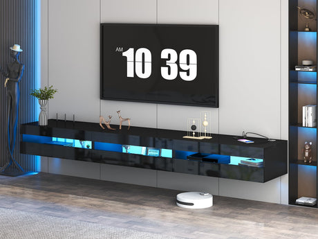 ANTISTA Floating TV Stand | 94.5'' Long Wall Mounted TV Shelf with Power Outlet, Modern Wooden Entertainment Center Media Console with Storage, High Gloss Large TV Cabinet, Up to 100 Inch TVS ANTISTA