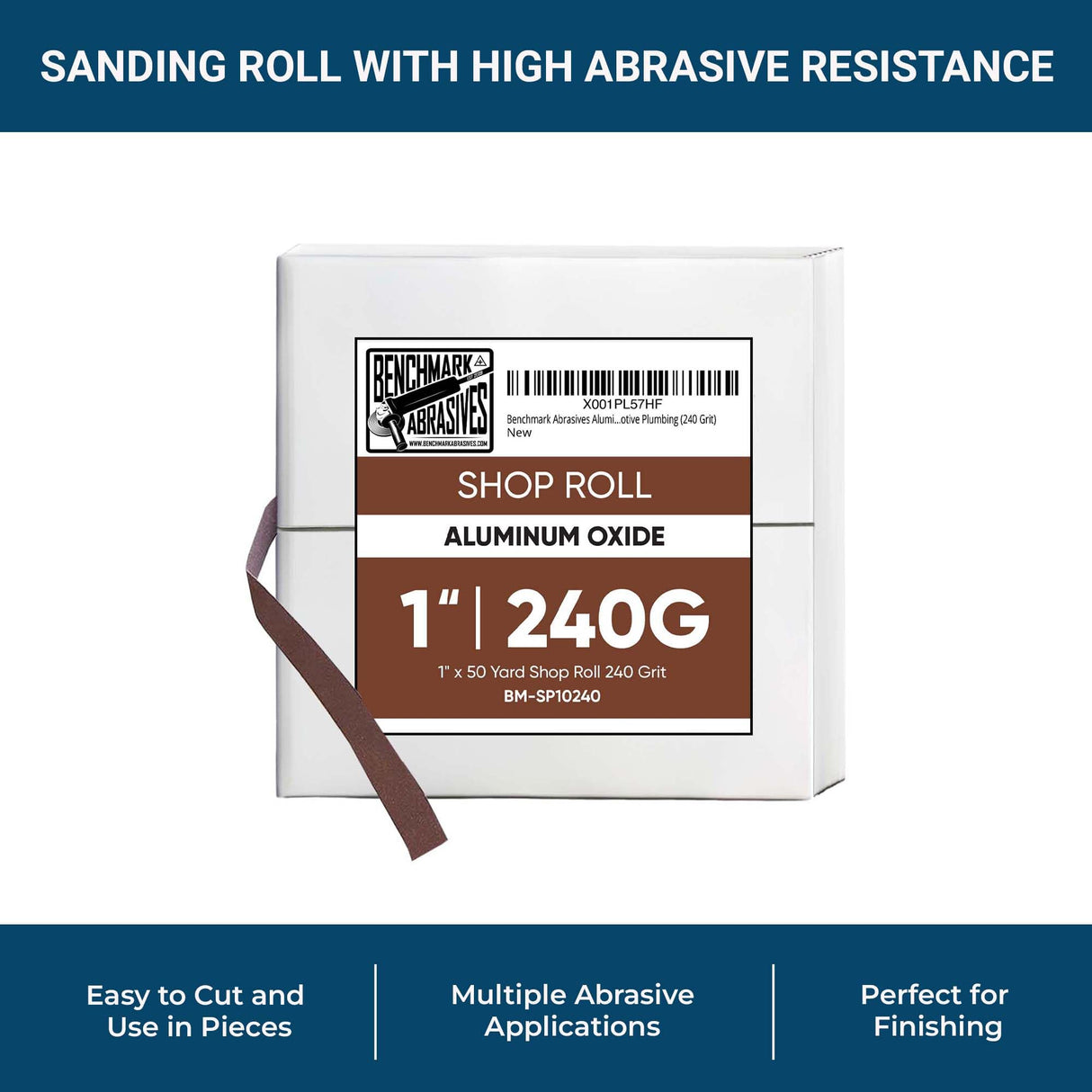 Benchmark Abrasives 1” X 150’ Shop Roll Emery Cloth Sandpaper Roll, Aluminum Oxide Sand Paper for Wood Furniture, Metal Polishing, Sanding, Automotive, Plumbing, Finishing - 240 Grit Benchmark Abrasives