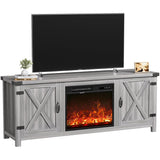 YESHOMY Fireplace TV Stand with Two Barn Doors and Storage Cabinets for Televisions up to 65+ Inch, Entertainment Center Console Table, Media Furniture for Living Room, 58 Inch, Gray Wash YESHOMY