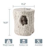 COSIEST Outdoor Antique Beige Side Table Faux Wood, Hand-Painted Wood Stump Stool w Sculpted Squirrel, Outdoor Accent Table, Ottomans, Plant Stand, Deck or Garden COSIEST