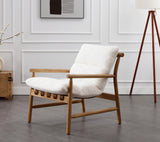 DM Furniture White Sherpa Accent Chair Set of 2 Mid Century Modern Living Room Chairs Comfy Arm Chair with Solid Wood Frame Upholstered Lounge Reading Chair Cozy Recliner for Bedroom/Guest Room DM Furniture