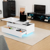 LED Coffee Table for Living Room Lift Top Coffee Tables with Storage Morden High Gloss 4 Tiers Black Tea White Center Tables Sofa Hidden Compartment & 2 Drawers HOMMPA