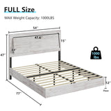 LUXOAK Full Size Floating Platform Bed Frame with LED Light, Farmhouse Bed Frame with Headboard/No Box Spring Needed/Noise Free/Easy Assembly, Distressed White LUXOAK