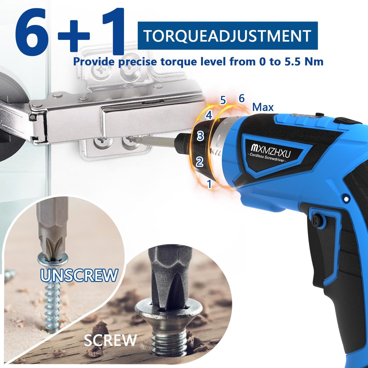 MXMZHXU Cordless Screwdriver, 8V Max 10Nm Electric Power Screwdriver with 47 Accessories, 6+1 Torque, Pivoting Handle, 2000mah Rechargeable Screw Gun & Bit Set with LED Light, Flexible Shaft MXMZHXU