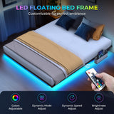 Tatub King Floating Bed Frame with LED Lights & Charging Station - Modern Platform Bed with Bedside Caddy Tatub
