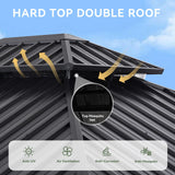 Aoxun 12'x14' Hardtop Gazebo, Aluminum Frame Canopy with Double Galvanized Steel Roof, Outdoor Metal Pavilion with Netting, Curtains for Backyard, Patio and Deck Aoxun
